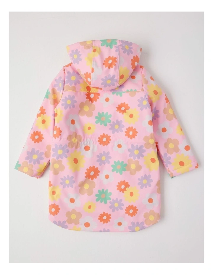 Hooded Raincoat with Sherpa Lining in Flower Pink image 3