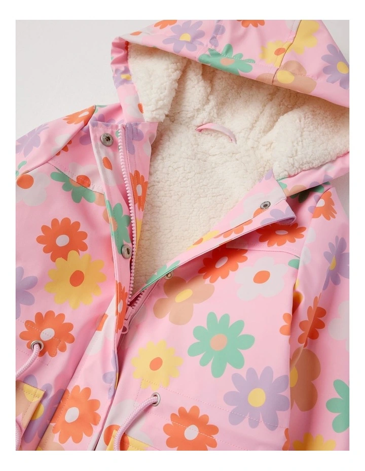 Hooded Raincoat with Sherpa Lining in Flower Pink image 4
