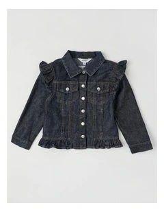 Denim Jacket with Ruffle Shoulder in Glitter Denim