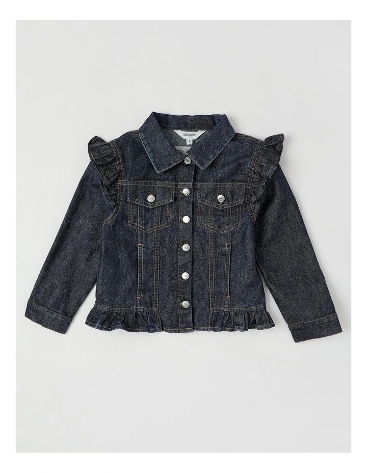 Denim Jacket with Ruffle Shoulder in Glitter Denim image 1