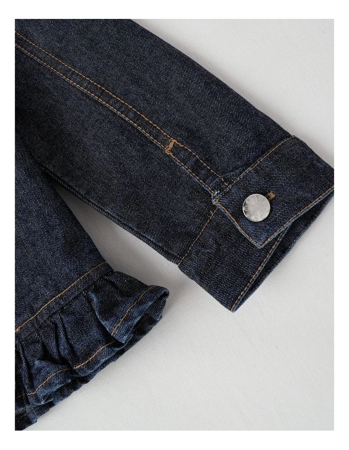 Denim Jacket with Ruffle Shoulder in Glitter Denim image 4