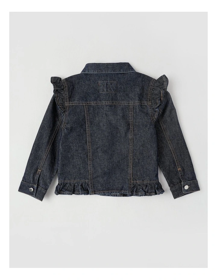 Denim Jacket with Ruffle Shoulder in Glitter Denim image 5