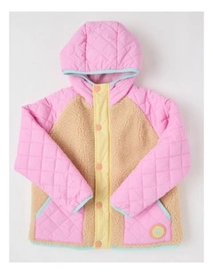 Sherpa Jacket with Collar in Pink Multi
