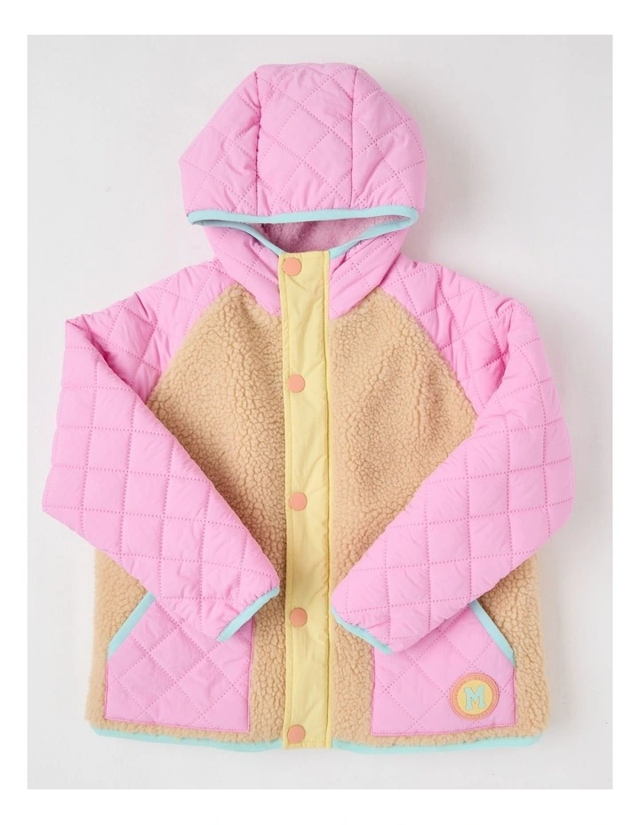 Sherpa Jacket with Collar in Pink Multi image 1