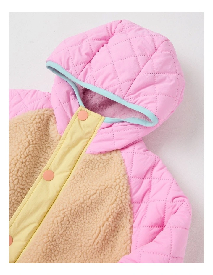 Sherpa Jacket with Collar in Pink Multi image 2