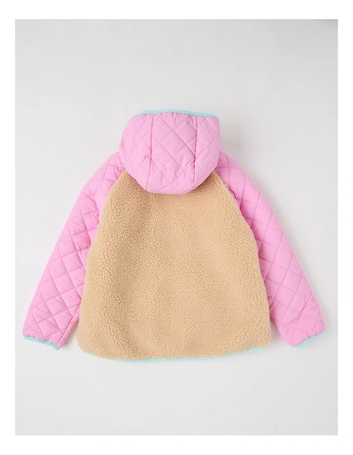 Sherpa Jacket with Collar in Pink Multi image 4