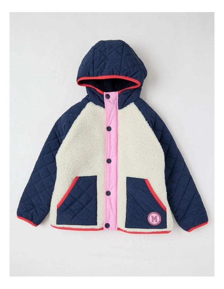 Sherpa Jacket with Collar in Navy Multi image 1