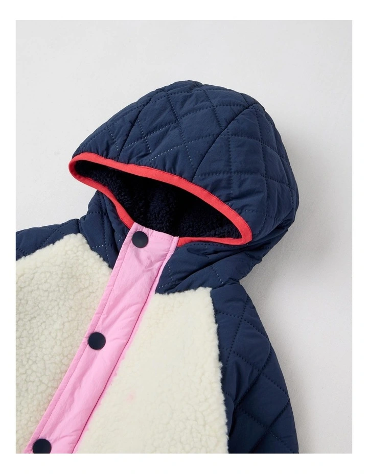 Sherpa Jacket with Collar in Navy Multi image 2