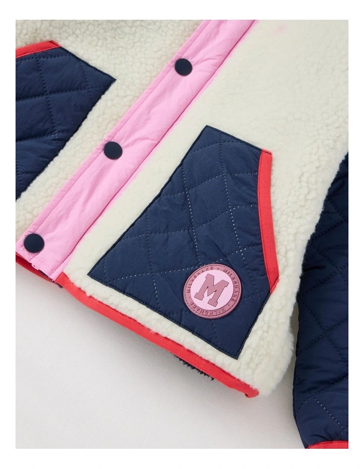 Sherpa Jacket with Collar in Navy Multi image 3