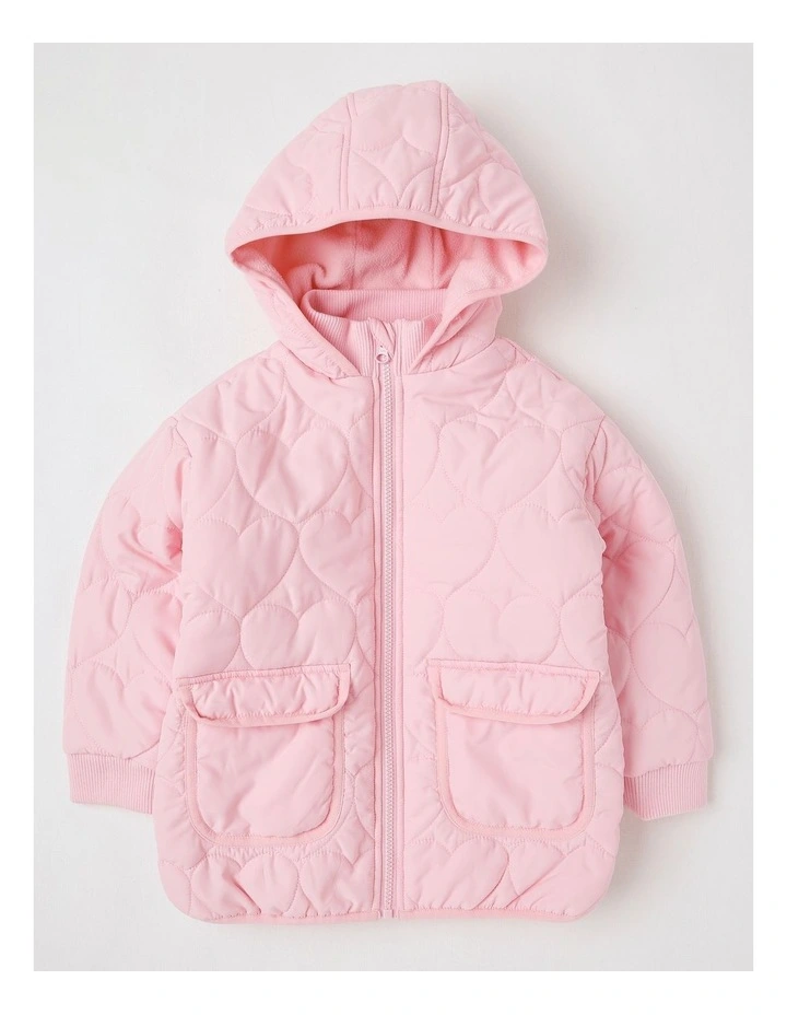 Quilted Puffer Coat with Sherpa Lining in Pink image 1