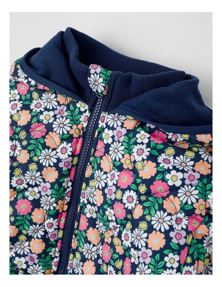 Quilted Puffer Coat with Sherpa Lining in Floral Navy image 3
