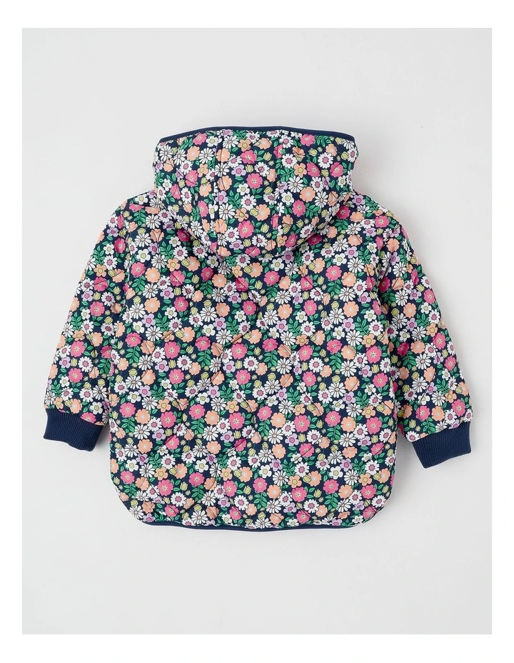 Quilted Puffer Coat with Sherpa Lining in Floral Navy image 4