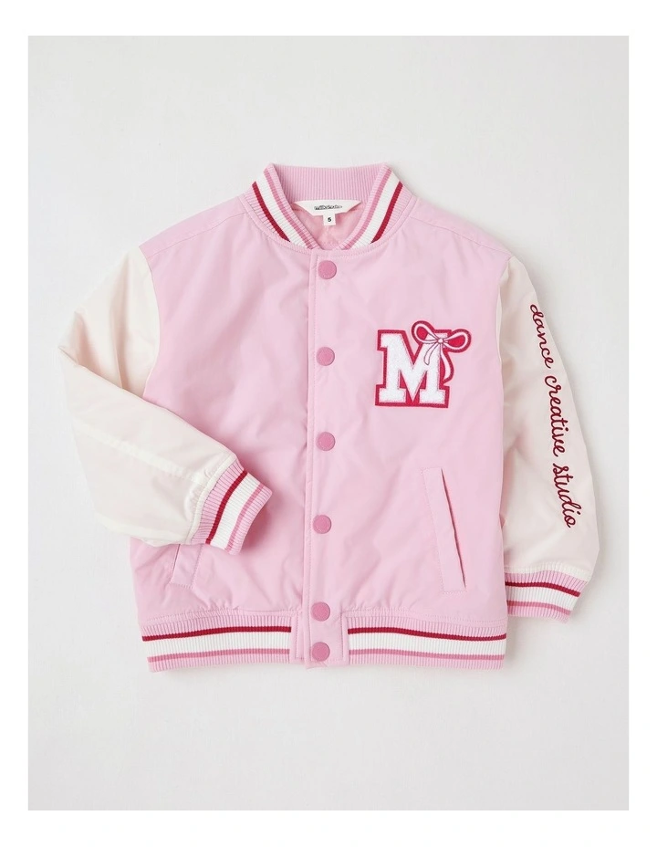 Varsity Bomber Jacket in Pink image 1