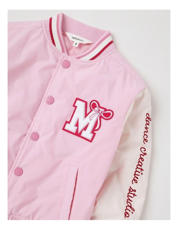 Varsity Bomber Jacket in Pink image 2