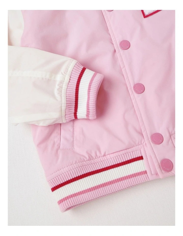 Varsity Bomber Jacket in Pink image 4