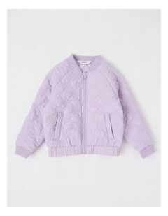 Flower Quilted Bomber Jacket in Purple