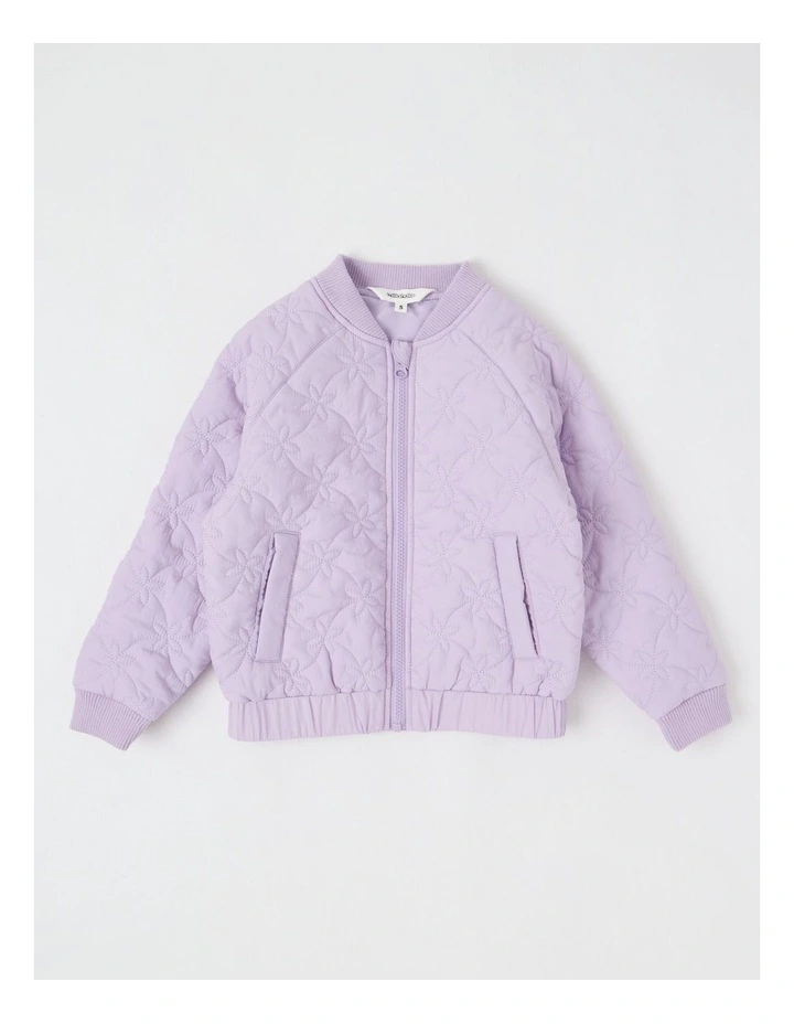Flower Quilted Bomber Jacket in Purple image 1