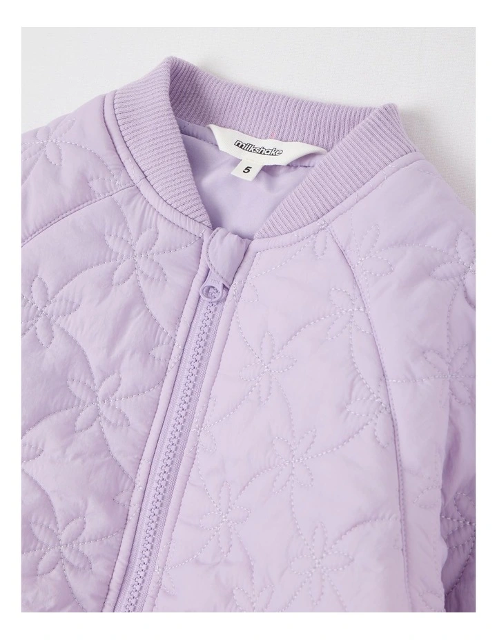 Flower Quilted Bomber Jacket in Purple image 2