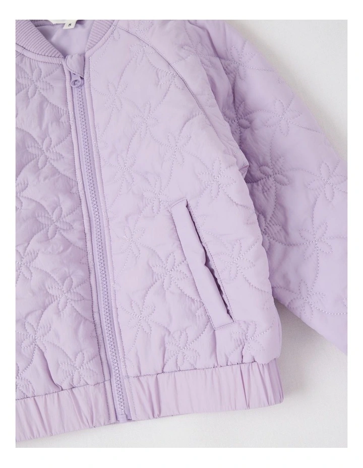 Flower Quilted Bomber Jacket in Purple image 4