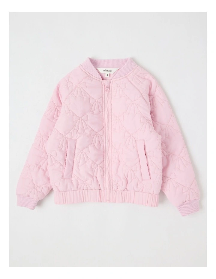 Flower Quilted Bomber Jacket in Pink image 1