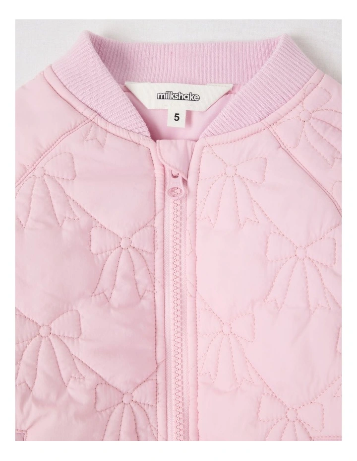Flower Quilted Bomber Jacket in Pink image 2