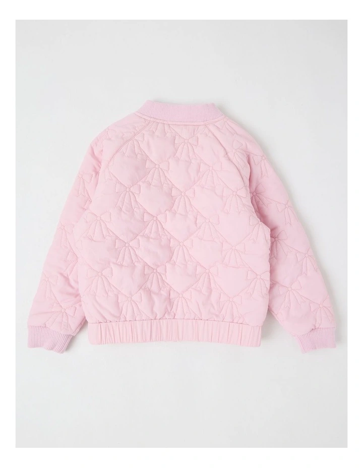Flower Quilted Bomber Jacket in Pink image 3