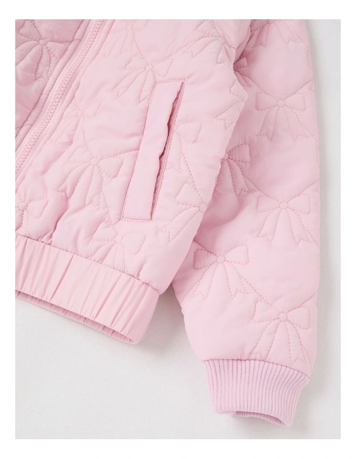 Flower Quilted Bomber Jacket in Pink image 4