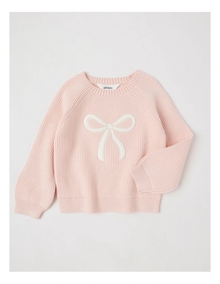 Bow Knit Jumper in Pink image 1
