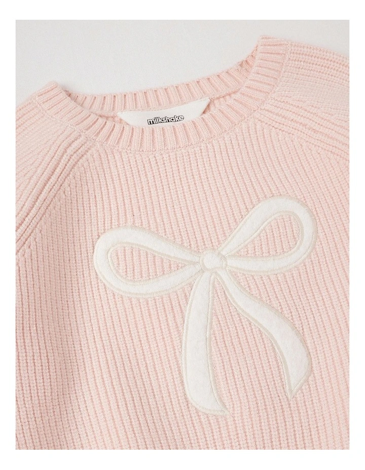 Bow Knit Jumper in Pink image 2