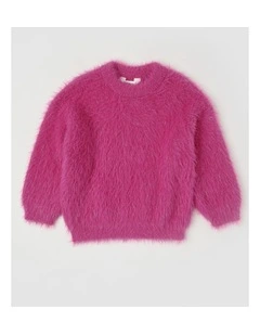Knitted Fluffy Jumper in Fuschia