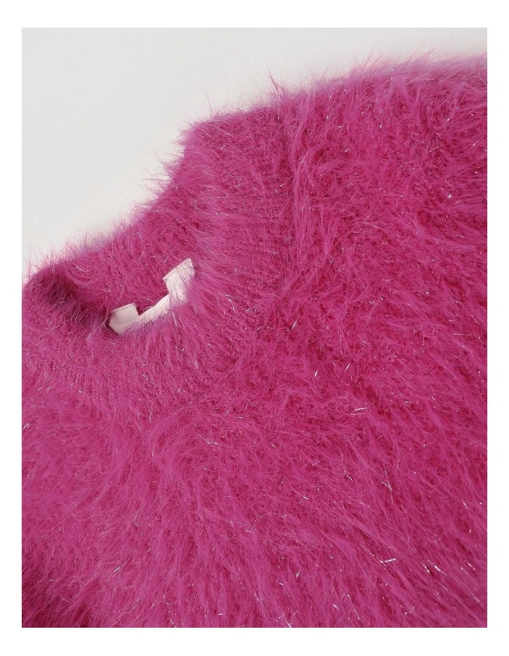 Knitted Fluffy Jumper in Fuschia image 2