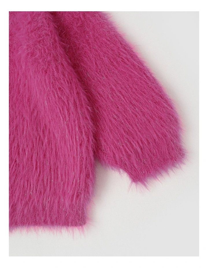 Knitted Fluffy Jumper in Fuschia image 3