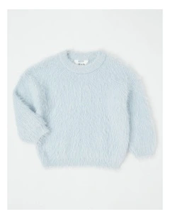 Knitted Fluffy Jumper in Light Blue