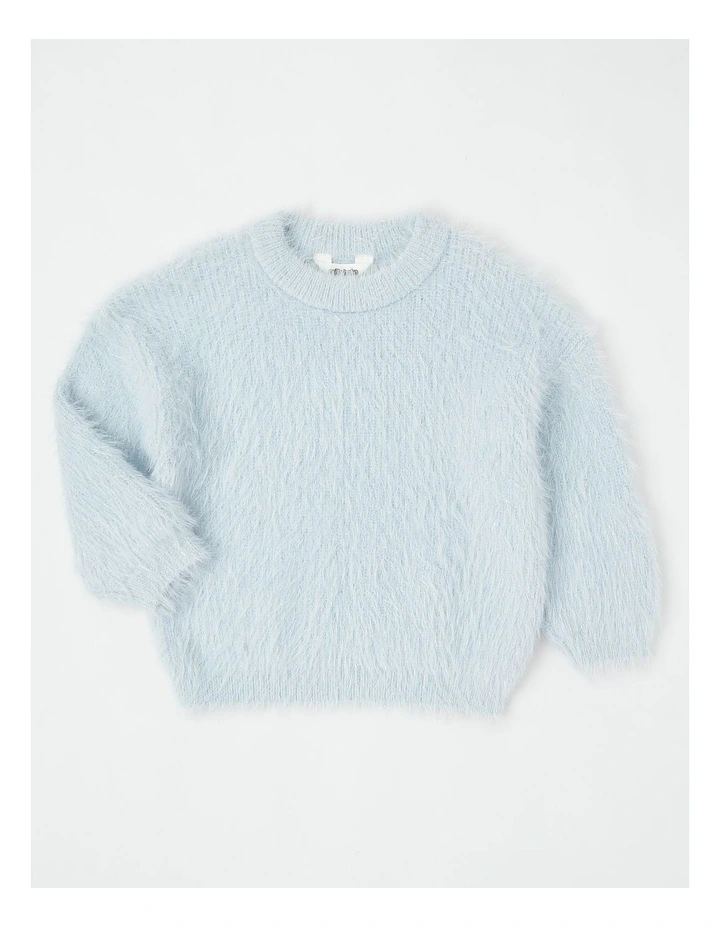 Knitted Fluffy Jumper in Light Blue image 1