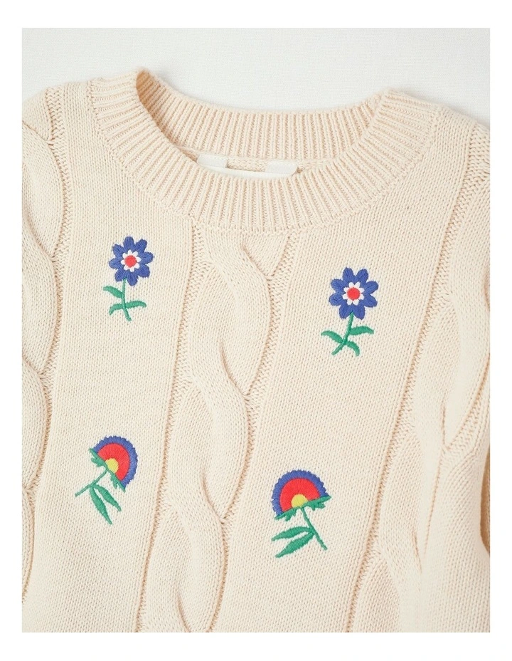 Cable Knit Jumper in Cream image 2