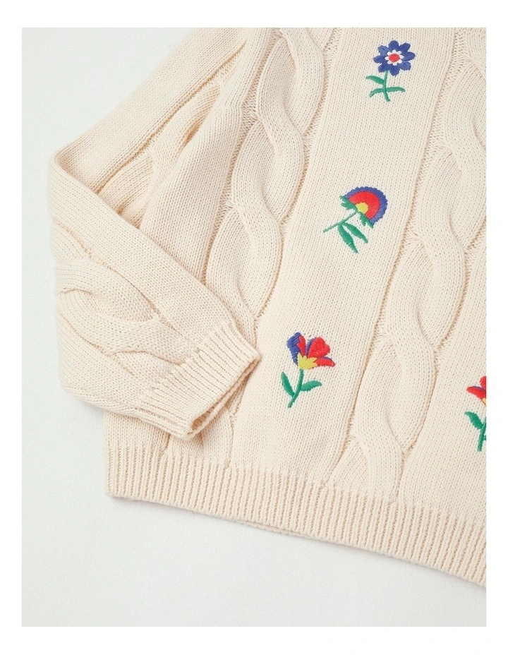 Cable Knit Jumper in Cream image 4