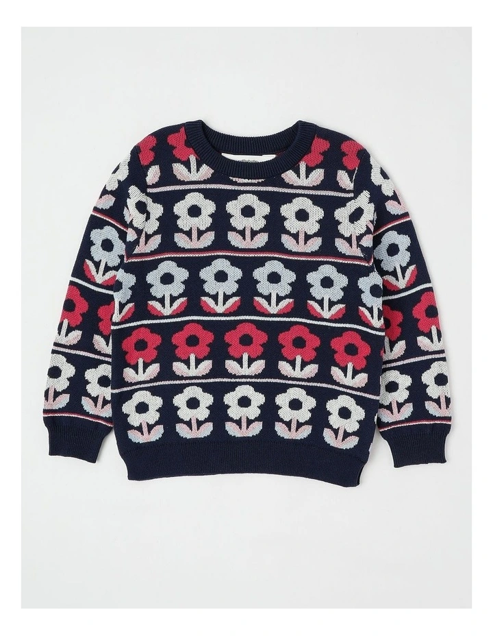 Jaquard Knit Sweater in Flowers Navy image 1