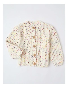 Chunky Chenille Cardigan in Rainbow Cream