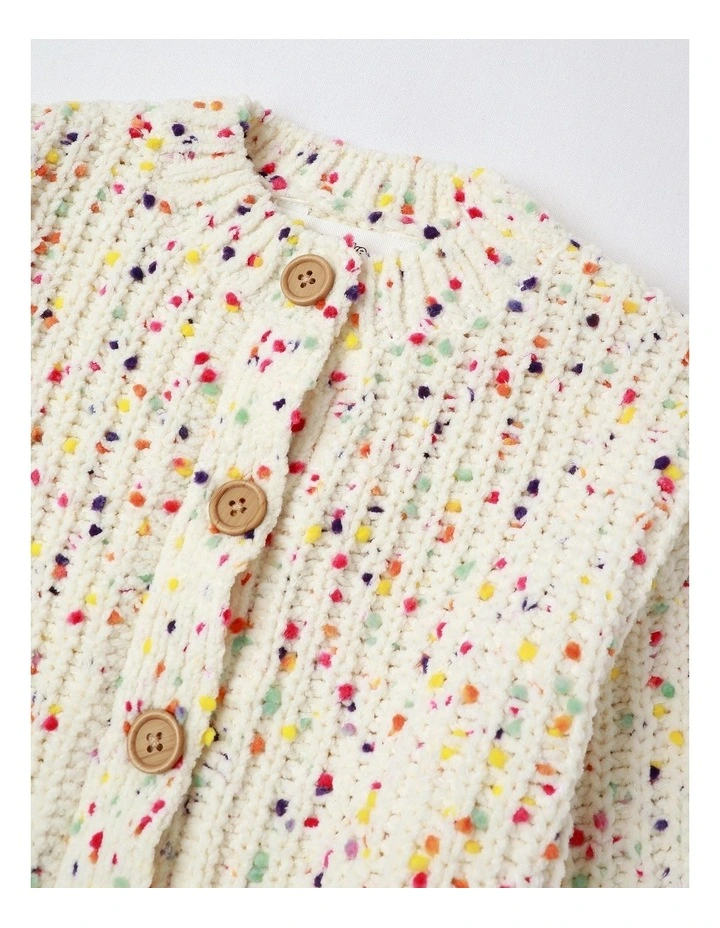 Chunky Chenille Cardigan in Rainbow Cream image 2