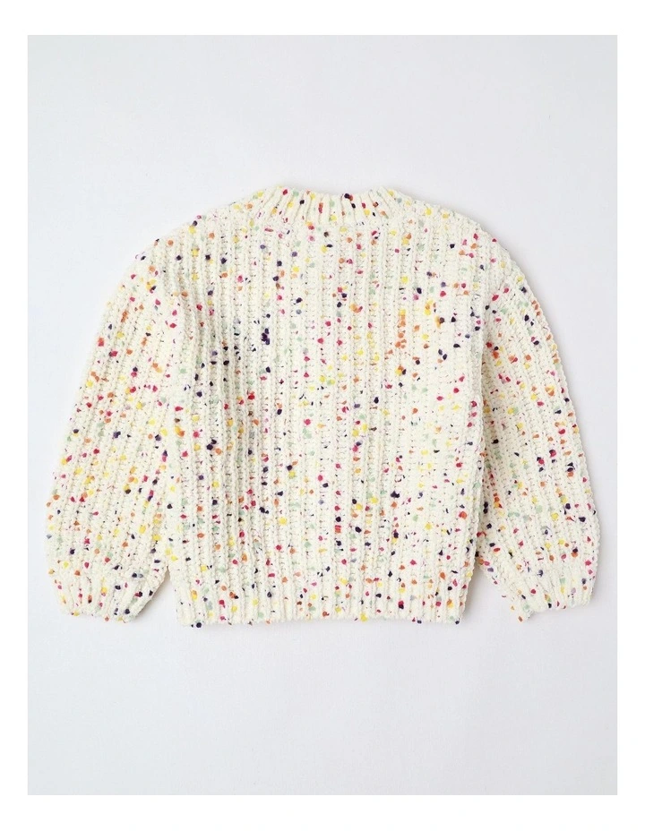 Chunky Chenille Cardigan in Rainbow Cream image 3