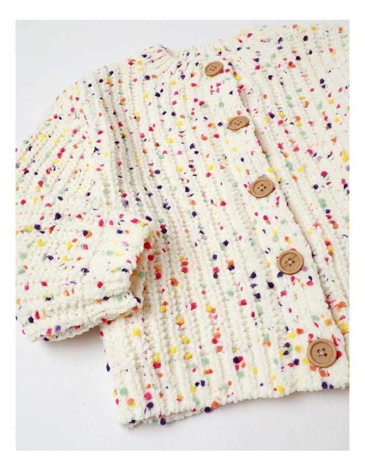 Chunky Chenille Cardigan in Rainbow Cream image 4