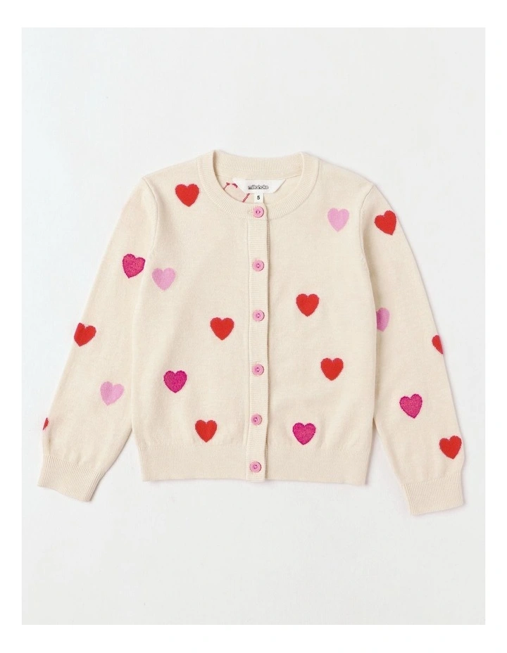 Long Sleeve Raglan Knit Jumper in Hearts Cream image 1