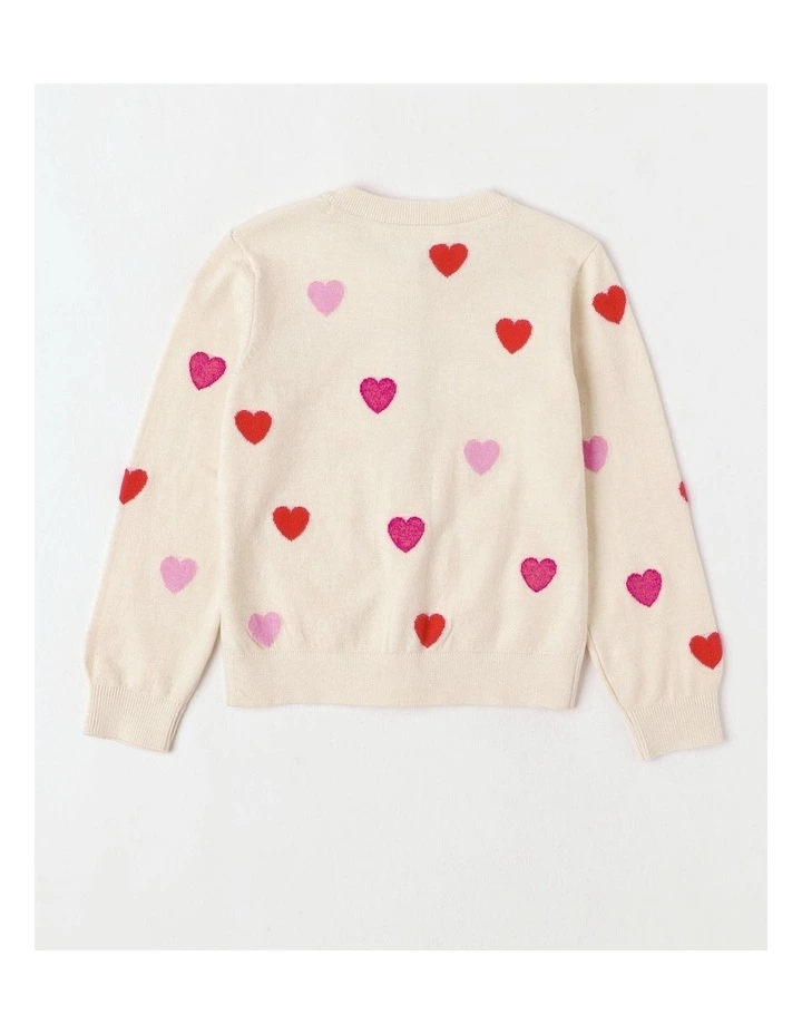 Long Sleeve Raglan Knit Jumper in Hearts Cream image 3