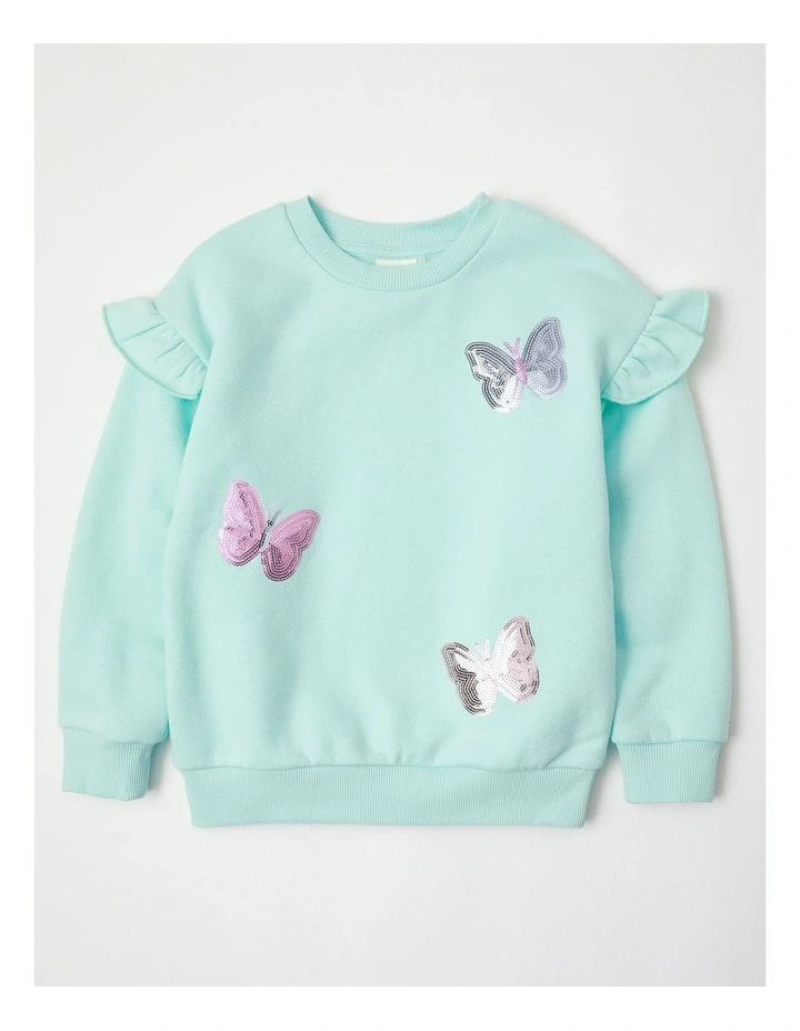 Essential Sequin Butterfly Hooded Sweat Top in Mint image 1