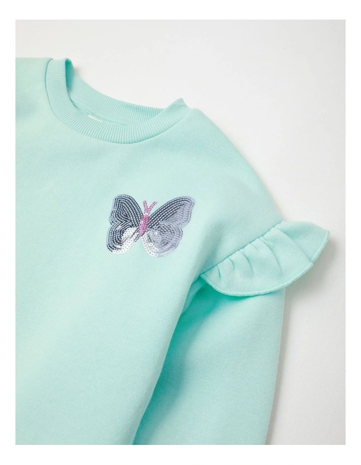 Essential Sequin Butterfly Hooded Sweat Top in Mint image 2