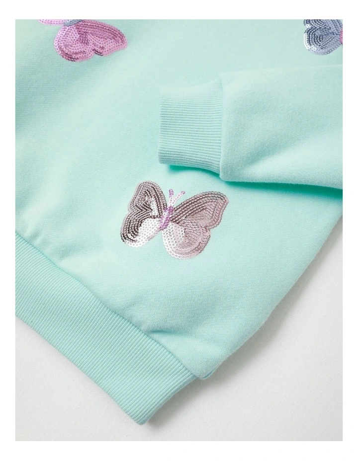 Essential Sequin Butterfly Hooded Sweat Top in Mint image 4