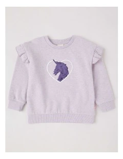 Essentials Crew Sweat in Unicorn Heart in Purple