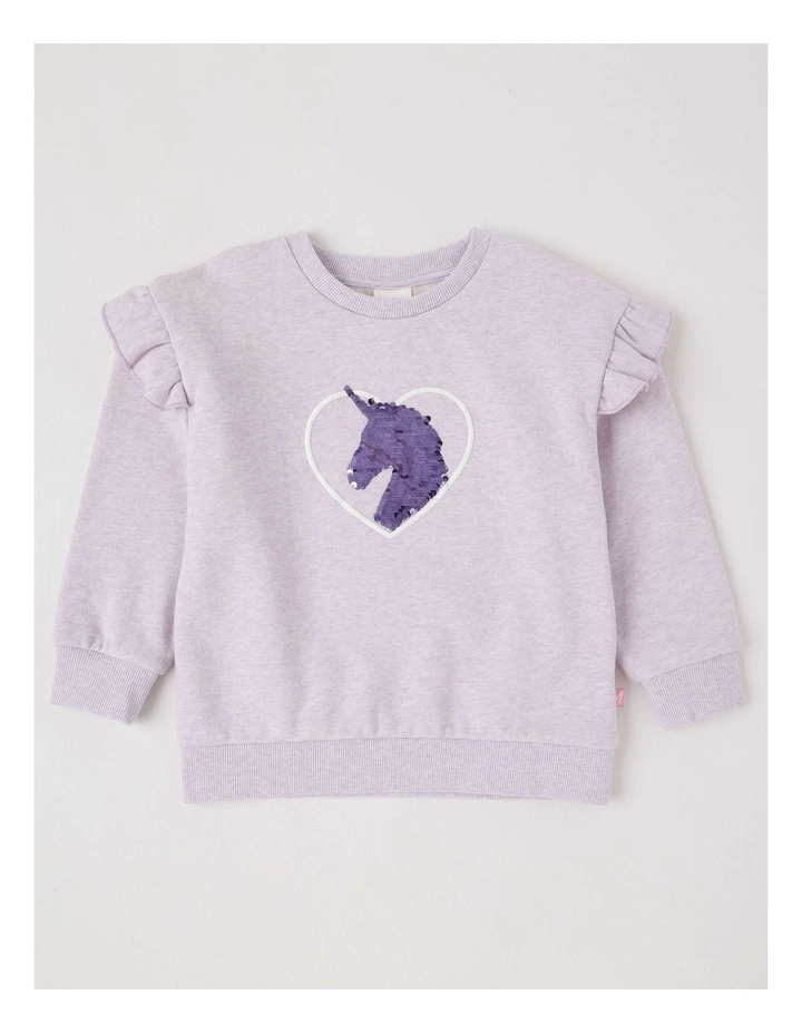 Essentials Crew Sweat in Unicorn Heart in Purple image 1