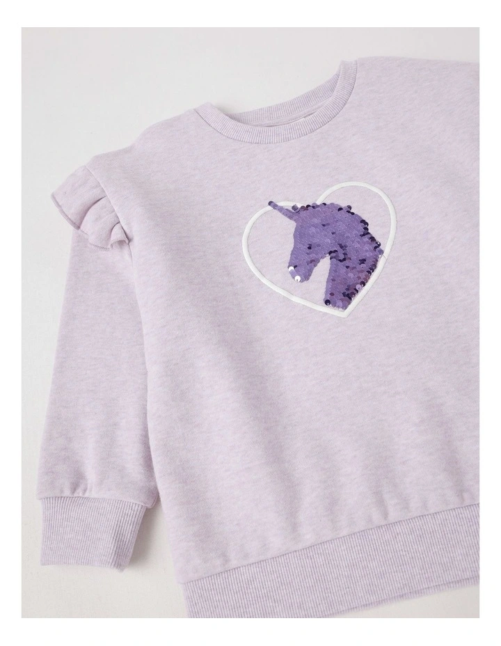 Essentials Crew Sweat in Unicorn Heart in Purple image 2