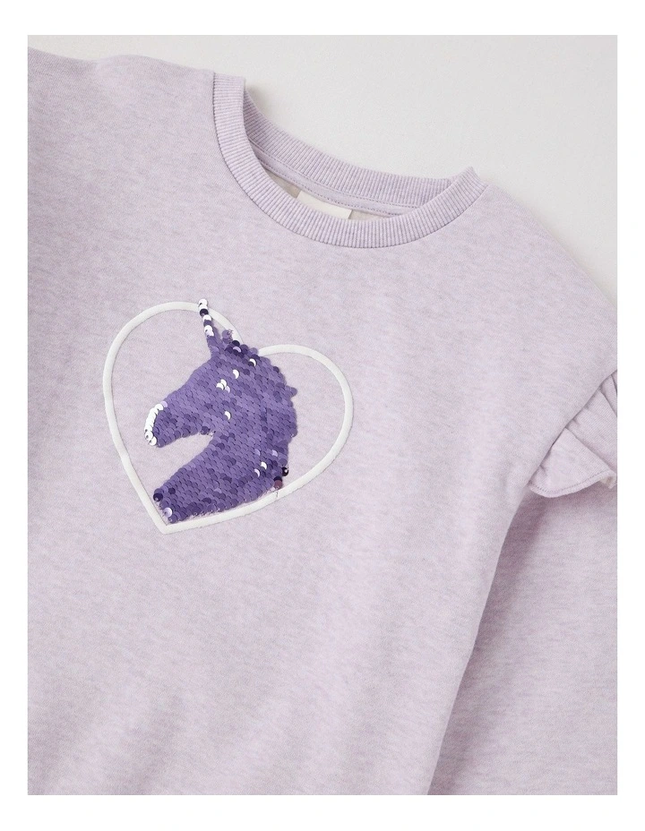 Essentials Crew Sweat in Unicorn Heart in Purple image 4